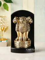 CraftVatika Multicolor Wood and Brass Ashok Chakra Pillar Memento Sculpture 8.9 x 12.7 cm