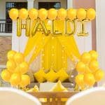 Zyozique Haldi Ceremony Decoration,Haldi Ceremony Decoration Kit,1 Set Haldi Foil Balloon And 25 Yellow Balloon Combo Bachelorette Bridal Shower Party (Pack of 26)