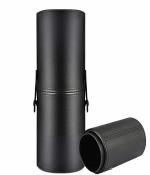 CRAFTERSMATE Large 7 Cms Makeup Brushes Holder for Makeup Artist & Makeup Brush Organizer, Premium PU Leather Makeup Brush Stand Cosmetic Dustproof Makeup Brush Pouch & Pouch Cup Case - Black (Large)