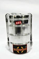 Sonanshi Silver Round Stainless Steel Tiffin Box 4 Tier
