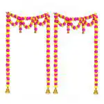 iHandikart Pink Yellow Marigold Fluffy Artificial Door Hanging Garlands Bandanwar Toran For Home Decoration (Pack Of 2)