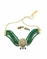 Bella Store Women Dark Green Brass Meenakari Kundan Beads Necklace