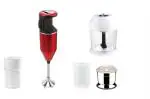 Kingstar Electric Hand Blender for Kitchen with Whisk, Mixing Jar & Chopper Attachment | Titanium Coated Stainless Steel Blades Mixer Grinder | Variable Speeds+TURBO | Blender for smoothie and juices, Batters & more| Red- Blender with Chopper.
