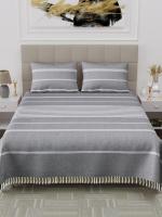 Varde 210 TC 100% Cotton Bedsheet | Bedsheet with 2 Pillow Cover | Double Bedsheet Cotton | All Season Comfort | Handmade Handloom Bedsheet 90X100 Inches | Grey