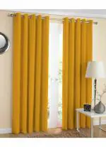 AIRWILL Handweaved Cotton Solid Blackout and Room Darkening Window Curtains 4 X 5 feet Yellow (Pack of 2 pcs)