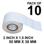 VCR 2 x 1.5 Direct Thermal Barcode Label Sticker - 2 x 1.5 inches - 50mm x 38mm - 1000 Labels Per Roll - Pack of 10 Rolls - White Self Adhesive Sticker for Printing Barcoding Labels 1 inch core