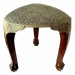 Pranjals House Brass Brown 3 Leg Triangle Antique Stool Cum Side Table With Work - 15.5 Inch