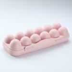 Prayas 12 Grid Pink Plastic Rectangular Shape Egg Box with Lid 30 cm