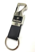 JDP Black Leather, Metal Skoda Cars Opener Keychain
