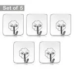 ZURU BUNCH Self Adhesive Plastic Wall Hooks Heavy Duty Hooks for Hanging 10KG (Max) Magic Stickers Hooks Seamless Transparent Adhesive Hook (Pack of 5)