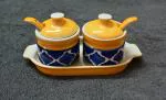 Ceramic pickle jar- set of 2 with tray and ceramic spoons | Moroccan dining table container storage