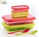 NXTBUY Combo 590Ml Divine Lunch Box Food Grade Plastic BPA-Free, Red and Green (590 ml)