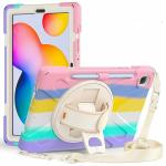 ProElite Rugged 3 Layer Armor case Cover for Samsung Galaxy Tab S6 Lite 10.4 Inch 2022 SM-P610/P615 with SPen Holder, Hand Grip and Rotating Kickstand, Rainbow
