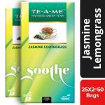 TE-A-ME Soothe Jasmine Lemongrass Natural Green Tea, 50 Tea Bags (Pack of 2 Boxes - 2 X 25 Tea Bags) | Green Tea | Green Tea Bags