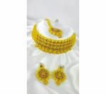 Gyaan Jewels Handmade Alloy Necklace, Earring and Maang Tikka Set Yellow (Women) (Pack of 1) Free Size