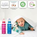 Naughty Kidz Premium Warmer Glass Bottle || Hood Retaining Cap 240ML+240ML (Pink+Blue)