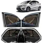 Kingsway Car Magnetic Sun Shades Curtains for Honda Jazz, Model Year : 2014 - 2018, Half Cut in Front Window with Rear Windshield, Color : Black, Cotton Mesh, Complete Set of 5 Piece