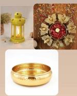AMAZING ANTIQUE Hanging Lantern Decorative Tea Light Holder & Diya Shape Flower & Traditional Potpourri Bowl Combo Pack -3