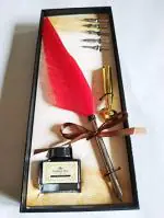 GOLD LEAF Dip Feather Pen Set Calligraphy Pen Set Writing Quill Ink Dip Pen with 5PCs Nib(Red)