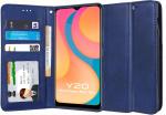 Unistuff Faux Leather Back Case Flip Cover for Vivo Y20i with ID Card Slot | Foldable Kickstand | 2 Card Slot | 1 Cash Slot - Executive Blue, 60457