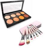 Plethora Face Contour Kit New 3 IN 1 Compact (Multicolor, 1 ml) & Pink mini makeup brushes