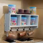 WOODSY Wall Mounted Kitchen Cupboard Organizer Rack with Hooks for Cups, Mugs, Coffee and Tea, (White)