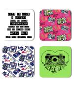Whats Your Kick Photography Say Cheese Quotes Printed Set of 4 Coaster With Metal Stand