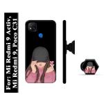 Mobi Elite Girl Printed Hard Back Case Cover with Mobile Holder, Pop holder, Pop socket for Mi Redmi 9, Mi Redmi 9 Activ, Xiaomi Poco C31