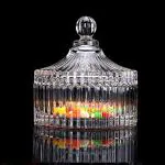 BETLEX Set of 2 Glass Bowl with Lid Decorative Serving Candy Fruit Dry Fruits, Pickle, Dessert Lotus Shape | Perfect Diwali Gift (300ML)