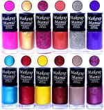 Makeup Mania HD Color Nail Polish Set of 12 Pcs (Combo MM-104) Pink, Golden, Sparkle, Silver Glitter, Blue, Copper, Yellow, Nude, Purple (Pack of 12)