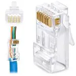 SETH ENTERPRISES Seth Enterprises Cat 6a Pass Through RJ45 UTP Gold Plated Connector 23AWG Ethernet Cable Ends for Solid Wire & Standard UTP Cable | 10pcs pack
