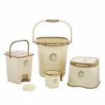 NAKODA NEXON BATHROOM SET OF 5 BIG | 25L BUCKET,1.5L MUG,NEXON MEDIUM PATLA,7L MODERN SQUARE PEDAL BIN ,SOAP CASE | BEIGE