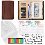 Hasthip Brown File Folder For Documents Ring Binder Notebook Set, A6 Clip Budget With Sheet, Envelopes