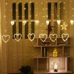 Zilloquil Heart LED Light Curtain String Lights with 8 Flashing Modes for Diwali Home Decoration (3 m, 6+6 Hearts, 138 LED) Romantic Decoration, Diwali Lights, Wedding Lights (Heart Curtain WW)