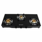 Faber Jumbo Black Stainless Steel Glass Top 3 Brass Burner Gas Stove