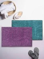 Bianca Spa Plum/Teal Abstract Microfiber Bath Rug with Non-Slip Rubber Back 60 x 40 cm (Set of 2)
