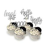 Festiko 24 Pcs Silver Glitter 21st Birthday Cupcake Toppers For Celebrating Twenty One Years Old Birthday Party Decorations