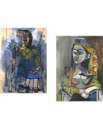 DECOR ADVENTURES Woman with Artichoke and Woman in Turkish Costume in a Chair by Pablo Picasso Wall Painting 18 x 24 inch (Pack of 2)