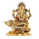 Caristo Lord Ganesh Idol | Ganesha Sitting on Mouse | Ganpati Vinayaka (ID-128) Antique Gold Metal Statue for Car Dashboard | Home Décor | Mandir Pooja Murti | Temple Puja | Office Table Showpiece
