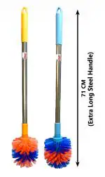 Mast Toilet Cleaning Brush Round with Extra Long Steel Handle - Pack of 2 (Color : Orange, Blue)