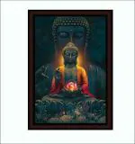 saf Large Royal Premium Framed Buddha Digital Reprint 14 inch x 20 inch Painting (With Frame) M30002A