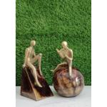 LETS CATCH UPP Gold Plated Abstract Resin Man Sitting Ball Figurine Set | Patterned Living Room Decoration Statue for Home Décor | Decorative Showpiece Sculpture | Set of 2 (Design 6)