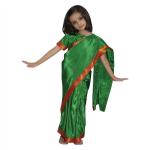 KAKU FANCY DRESSES Indian Ethnic Wear Pre-Stiched Saree With Blouse -Green, 7-8 Years, For Girls