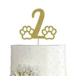 Festiko Gold Dog 2 Cake Topper, Gold Glitter Dog Or Cat Lover 2nd Birthday Party Cake Topper Decoration