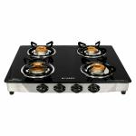 Faber Black Stainless Steel Glass Top 4 Brass Burner Gas Stove