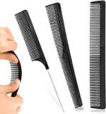 Xester Black Plastic Fine Pin Rat Tail Comb Set Carbon Fiber Barber Hair Cutting Styling Combs Anti-Static (Pack Of 3)