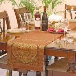 E - EZRA Banarasi Silk Table Runner Indian Mandala, Coffee Brown 4 & 6 Seater Dinning Table Runner