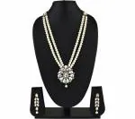 Gyaan Jewels Handmade Gold Plated Alloy Earring and Necklace Set White Free Size