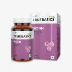 TrueBasics Biotin 10000mcg, Supplement for Hair Growth, Strong Hair and Glowing Skin, Fights Nail Brittleness, 60 Biotin Tablets