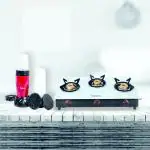 Fabiano 2 Burners Toughened Glass Gas Stove Combo With 400 Watts Mixer Juicer Nutri Blender